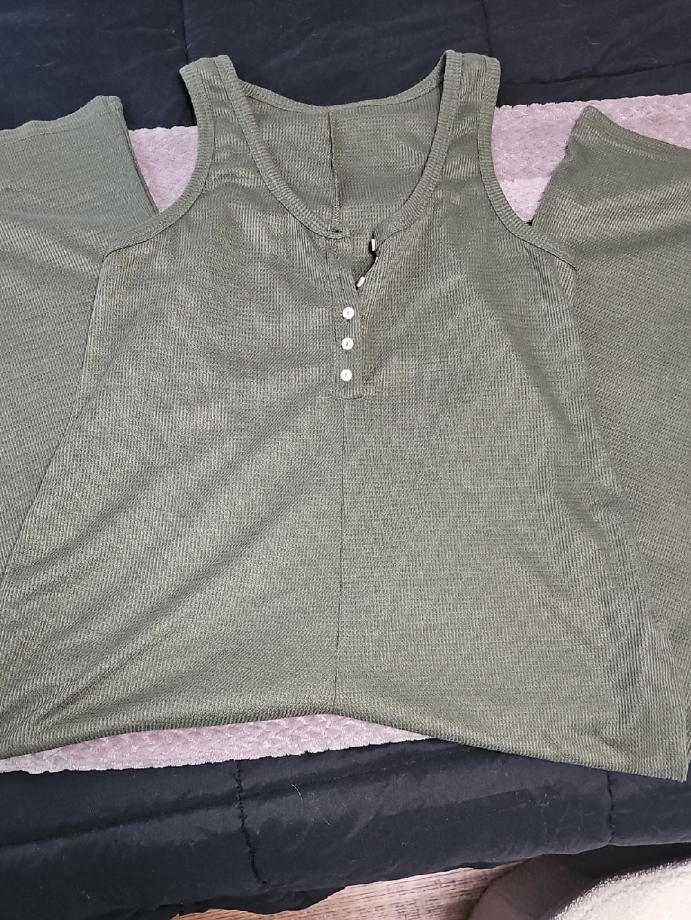 Olive Green Ribbed Jumper with Pockets and Button Detail